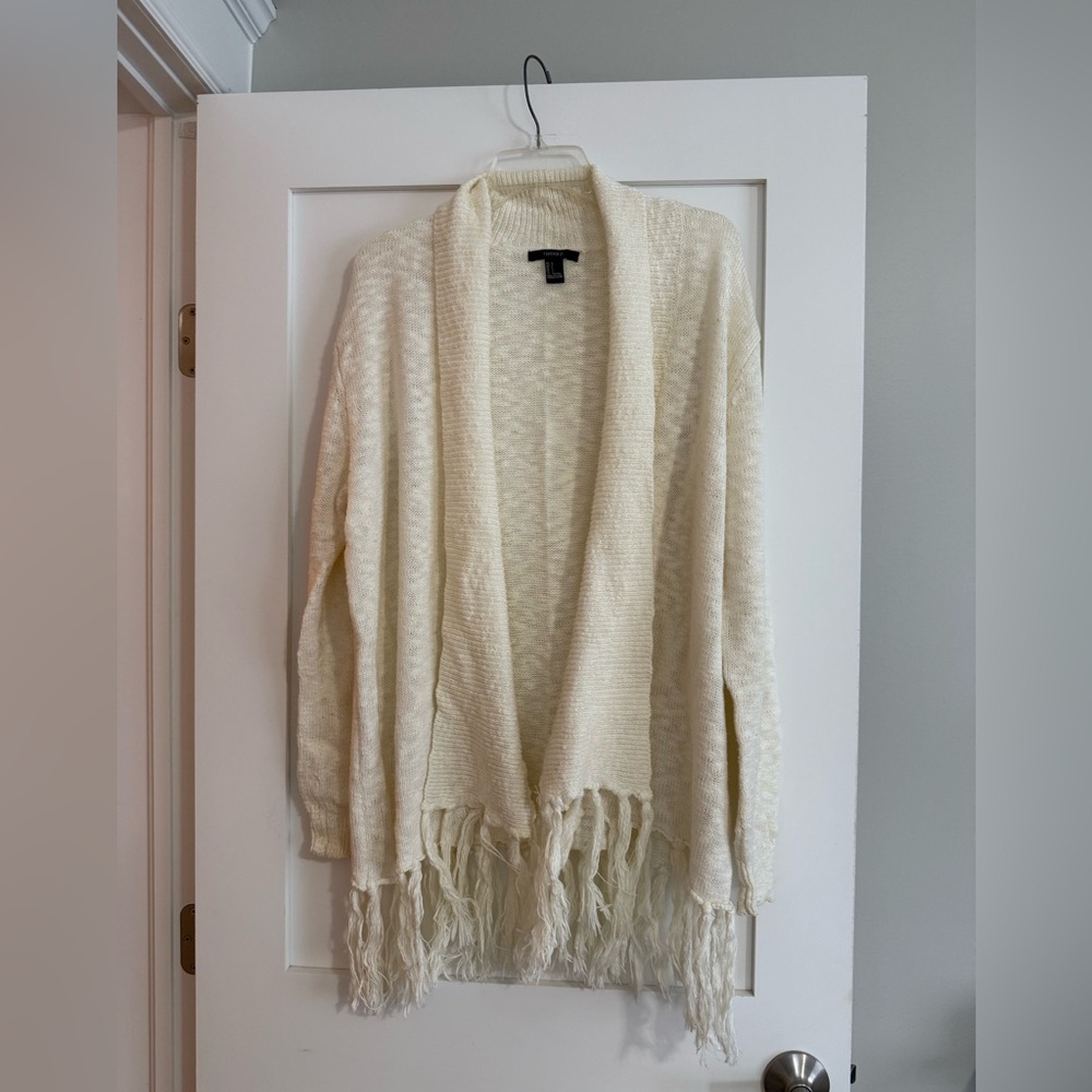 Forever 21 Ivory Fringe Cardigan